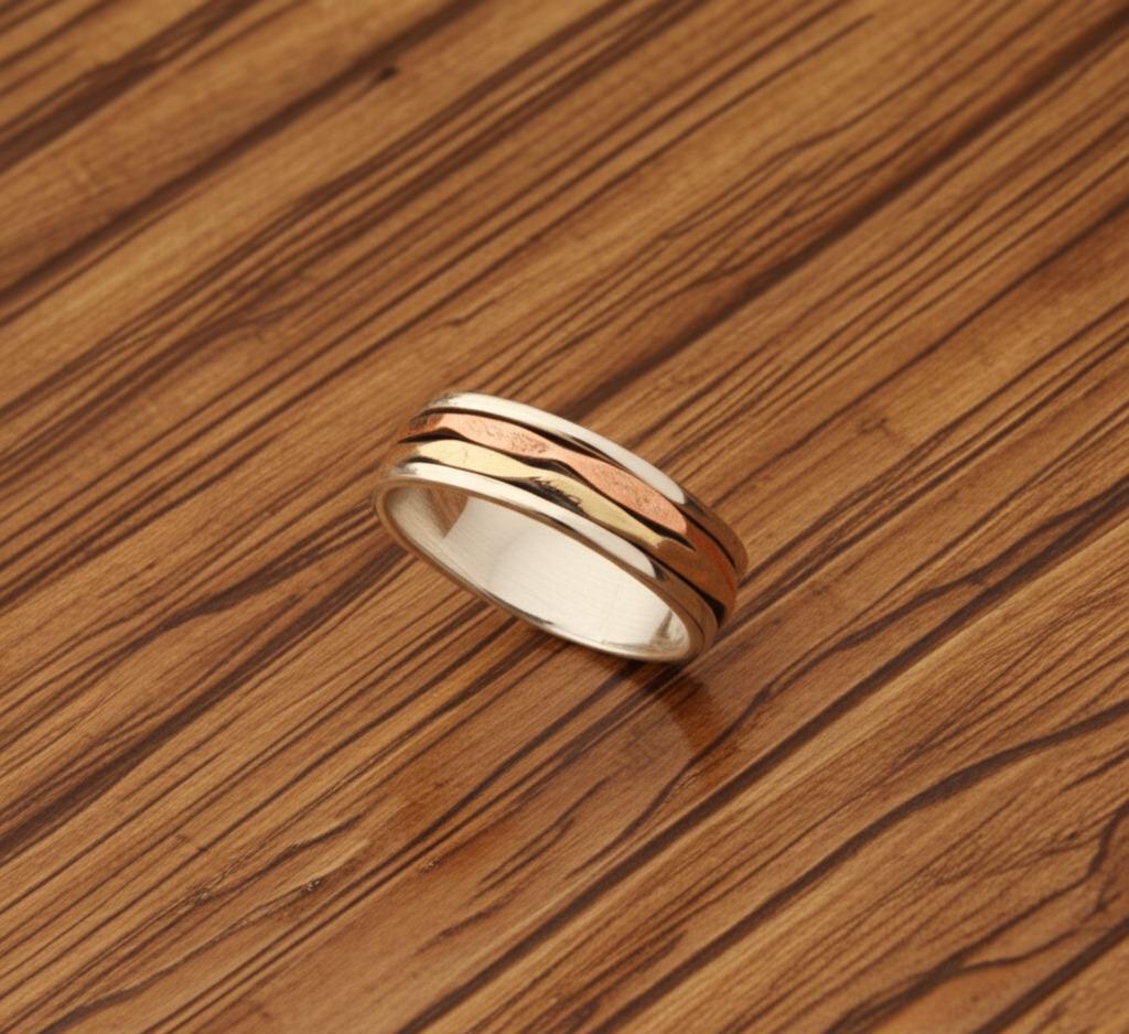 Spinner Ring, Solid 925 Sterling Silver, Ring For Gift Idea A unique and Stylish Silver Ring Wave Design Gold-Plated Bohemian Ring, Gift him