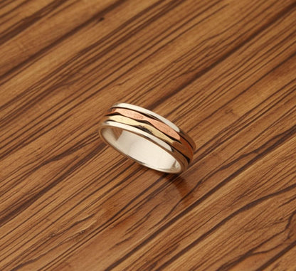 Spinner Ring, Solid 925 Sterling Silver, Ring For Gift Idea A unique and Stylish Silver Ring Wave Design Gold-Plated Bohemian Ring, Gift him