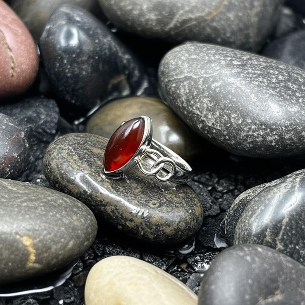 Carnelian Ring | Sterling Silver Marquise Ring | Natural Gemstone Jewelry | Handmade Gift for Her, Artisan Carnelian Ring | Sterling Silver