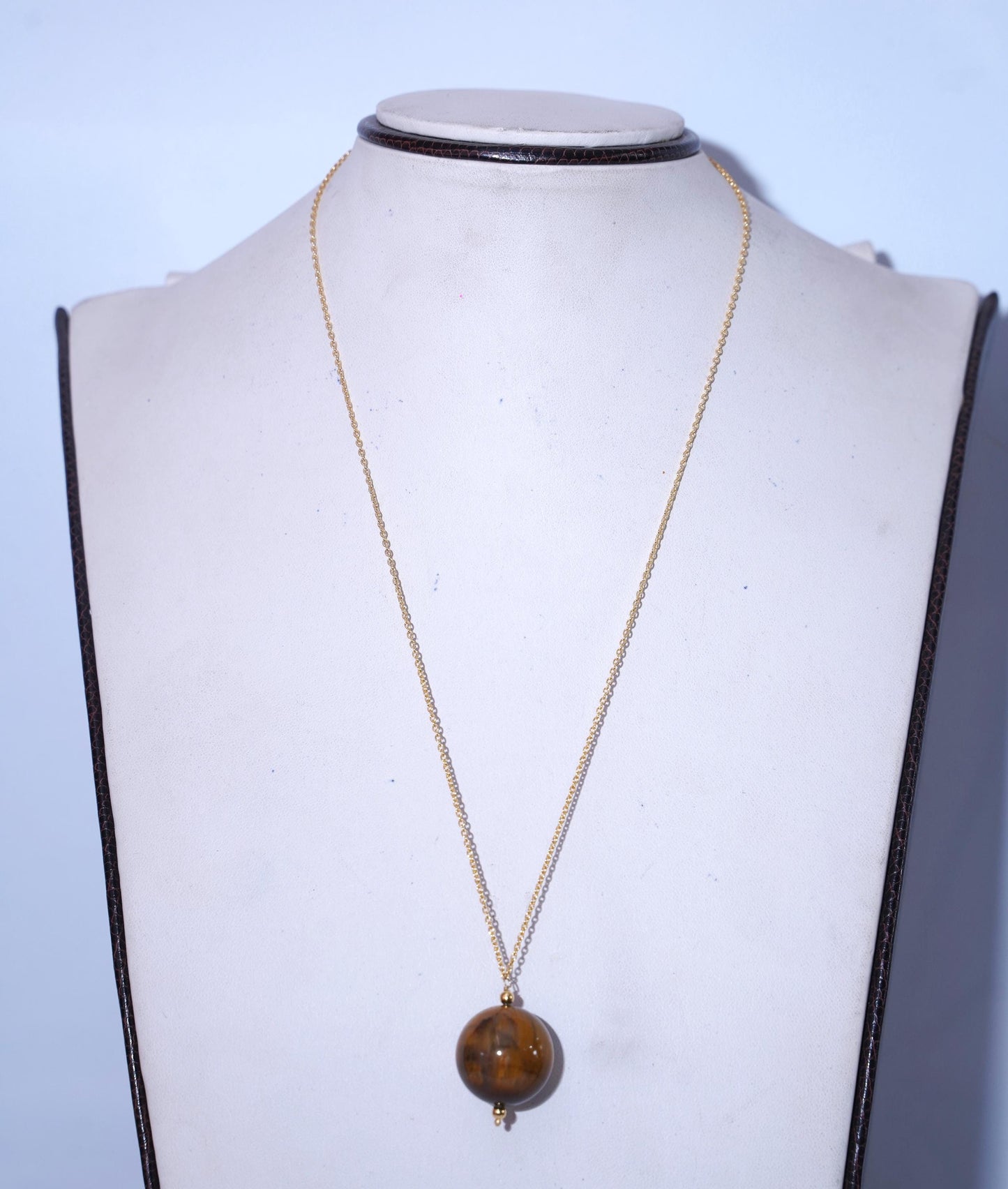 Dainty Tiger's Eye Ball Necklace Gold Plated | Minimalist Large Round Gemstone Pendant | Everyday Layering Jewelry | Gold Chain | Gift her