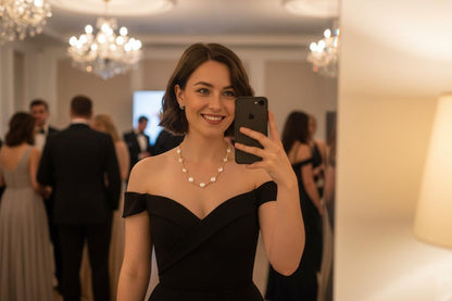 Golden Pearl Necklace, Pearl Necklace, Handmade Pearl Jewelry, Gifting, big pearl jewelry, Dainty Necklace