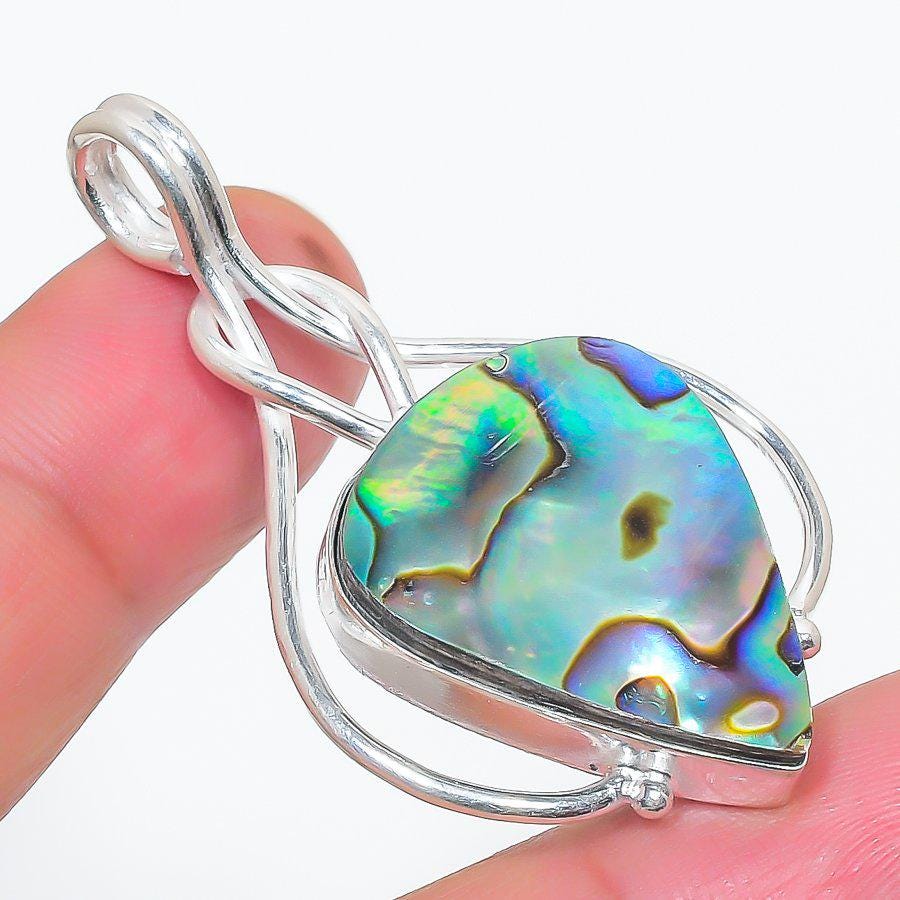 Abalone Shell Pendant in Sterling Silver | Handmade Ocean Jewelry | Iridescent Paua Shell Necklace Charm | Unique Boho Healing Pendant