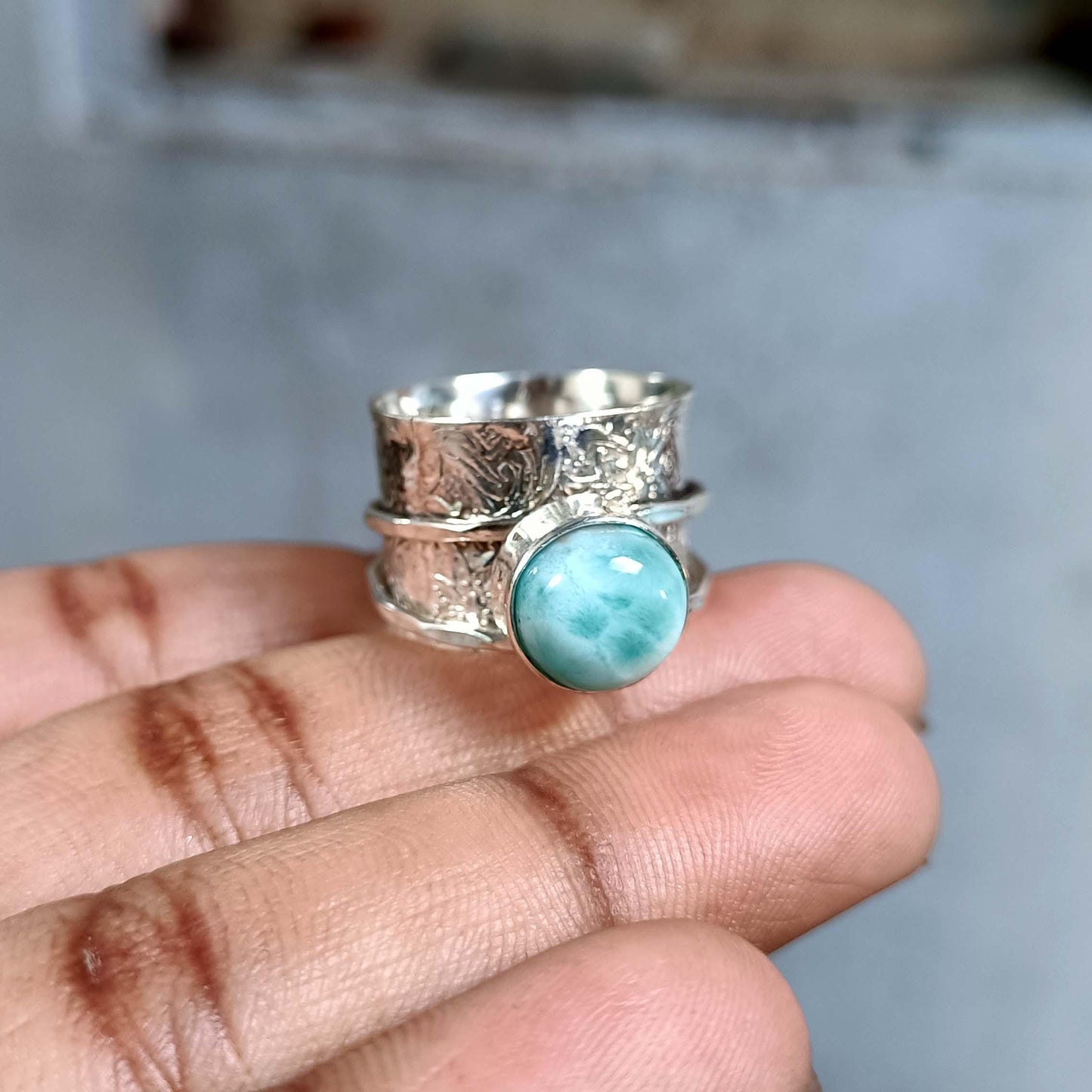 Larimar Ring, Spinner Ring, Women Ring, 925 Silver Ring, Fidget Ring, Thumb Ring, Natural Larimar, Gemstone Ring, Anxiety Ring, Gift Her