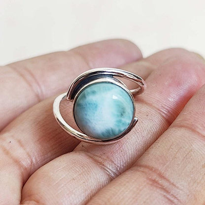 Larimar Ring, Dainty Ring, 925 Silver Ring, Natural Larimar, Statement Ring, Larimar Jewelry, Gemstone Ring, Women Ring, Bohemian Ring