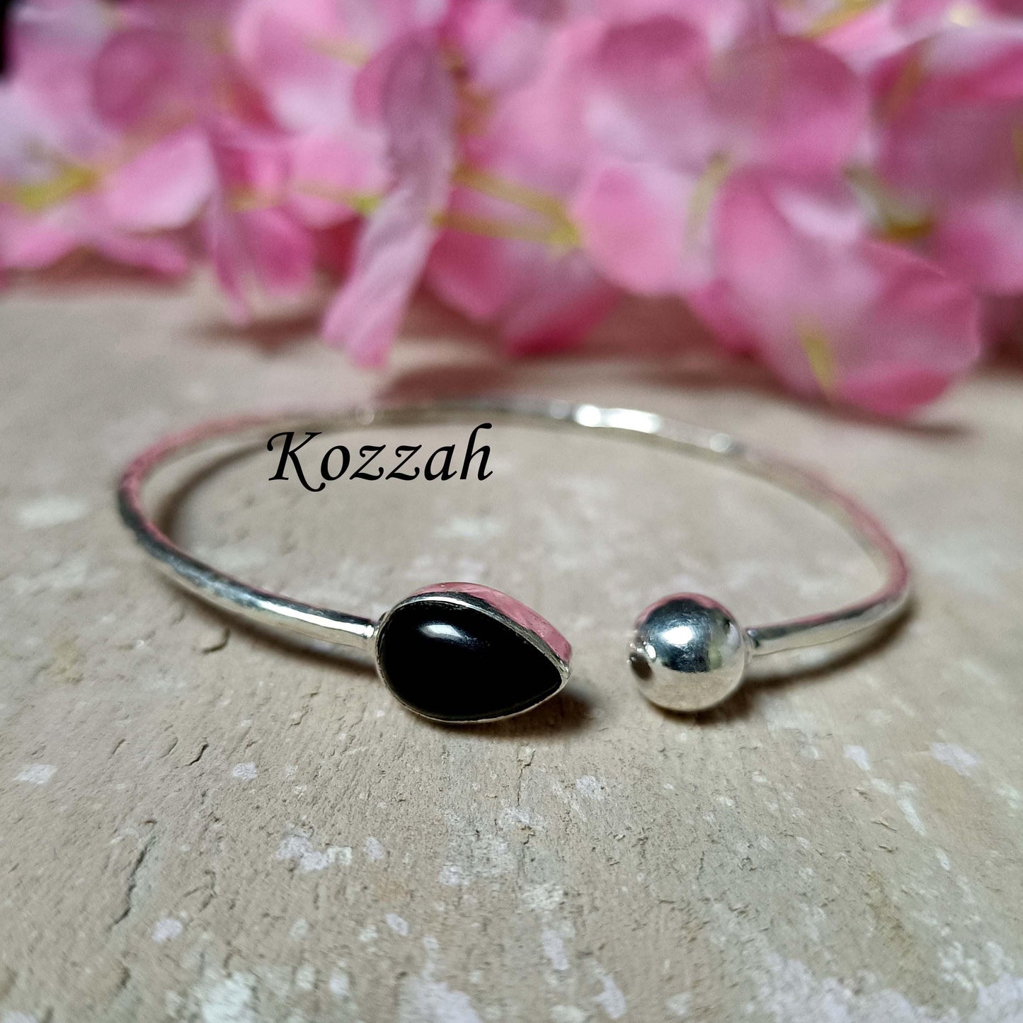 Handmade Black Onyx Sterling Silver Cuff Bangle