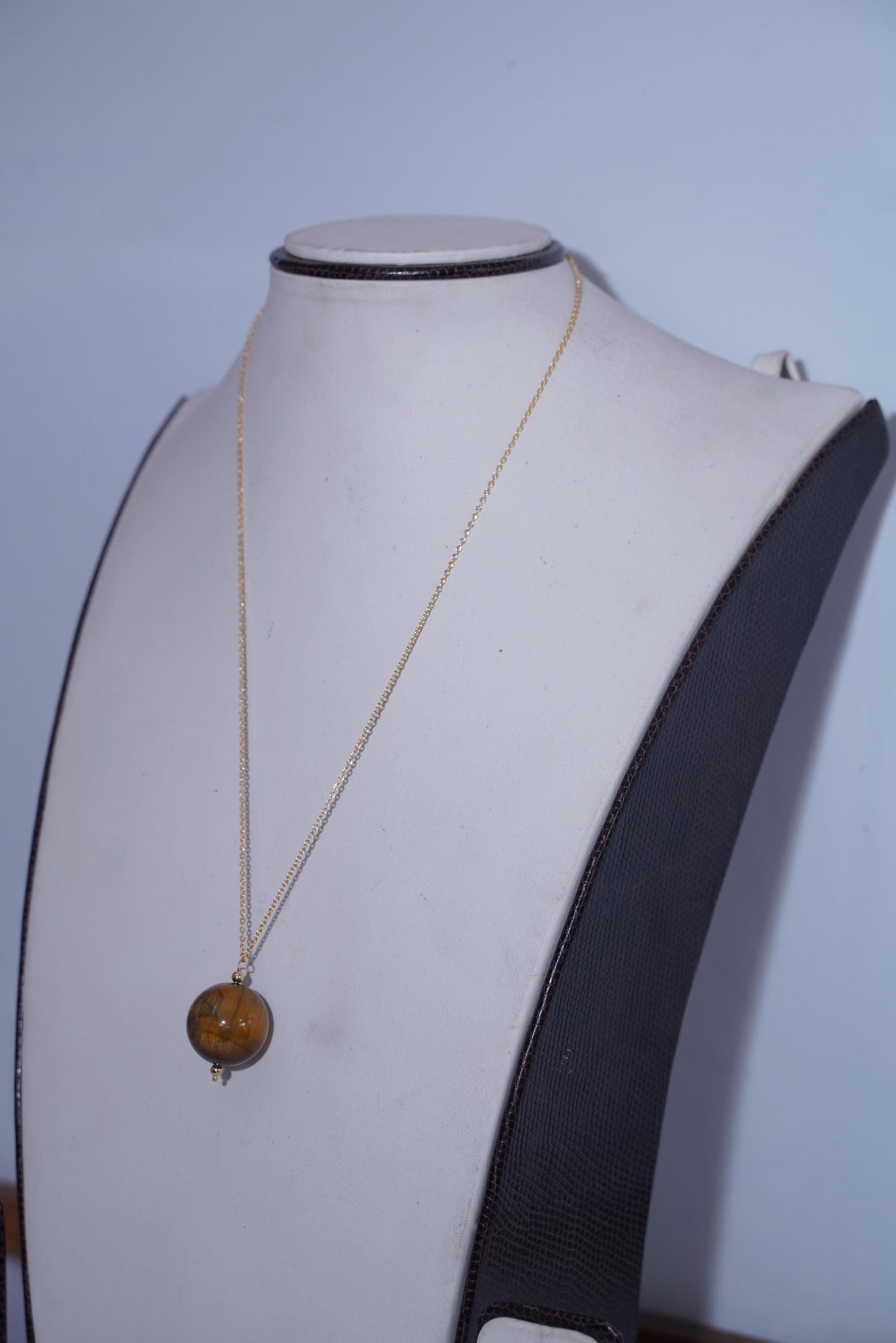 Dainty Tiger's Eye Ball Necklace Gold Plated | Minimalist Large Round Gemstone Pendant | Everyday Layering Jewelry | Gold Chain | Gift her