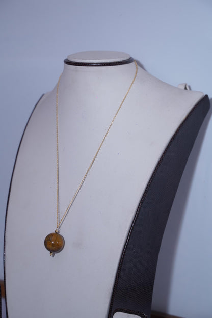 Dainty Tiger's Eye Ball Necklace Gold Plated | Minimalist Large Round Gemstone Pendant | Everyday Layering Jewelry | Gold Chain | Gift her