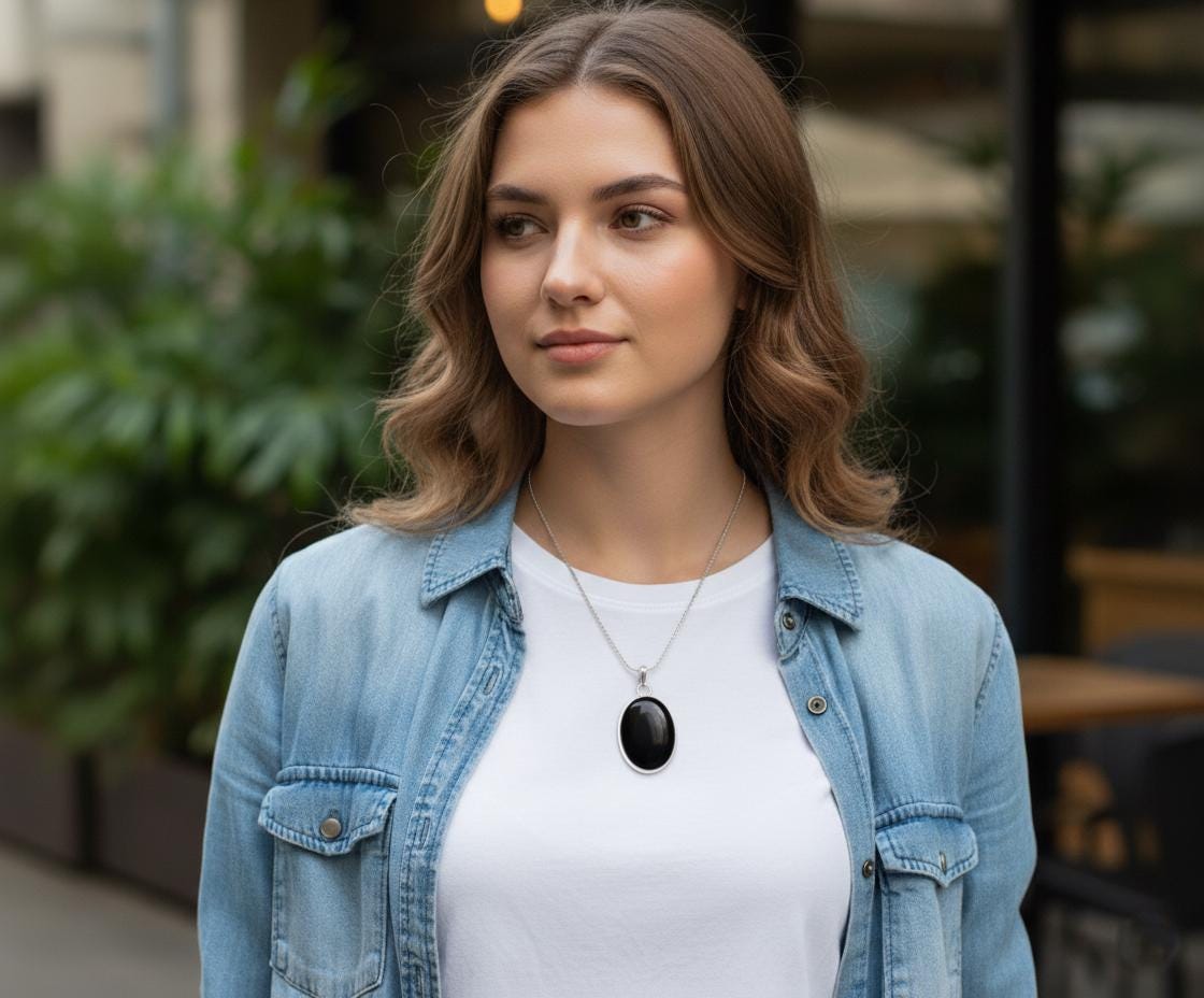 Black Onyx Pendant in Sterling Silver | Handmade Natural Gemstone Necklace | Oval Onyx Jewelry | Protective Healing Pendant | Gift for Her