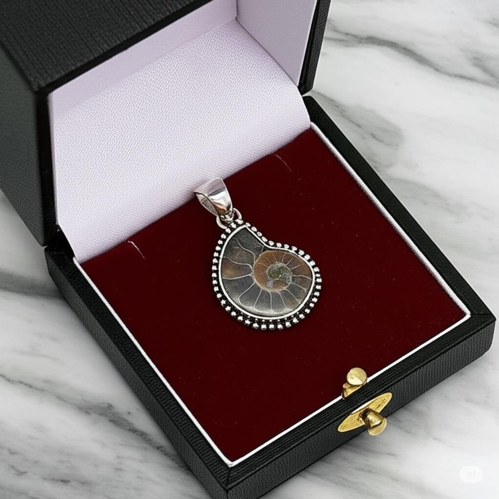 Ammonite Fossil Pendant – Designer Handmade 925 Sterling Silver Pendant, Spiral Pendent, Shell Pendant, Necklace Pendant, Gift for her