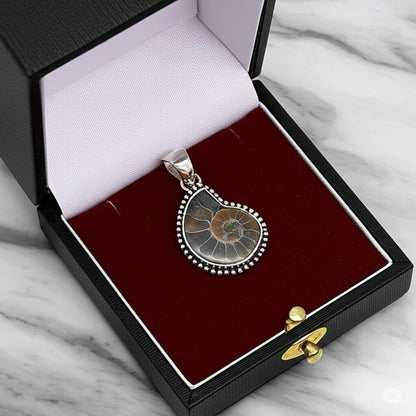 Ammonite Fossil Pendant – Designer Handmade 925 Sterling Silver Pendant, Spiral Pendent, Shell Pendant, Necklace Pendant, Gift for her