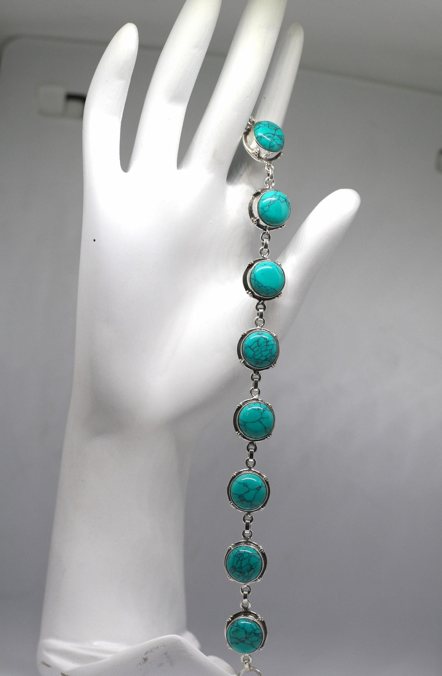 Vintage Style Turquoise Bracelet Sterling Silver December Birthstone Boho Statement Jewelry