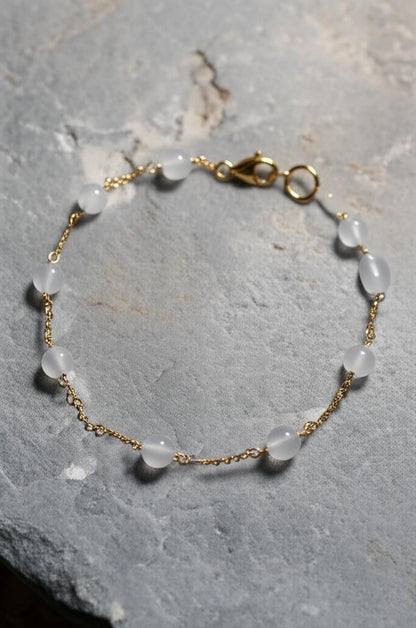 Moonstone Bracelet Gold Plated Sterling Silver | Handmade Gemstone Jewelry | Dainty Chain Bracelet Gift for Women