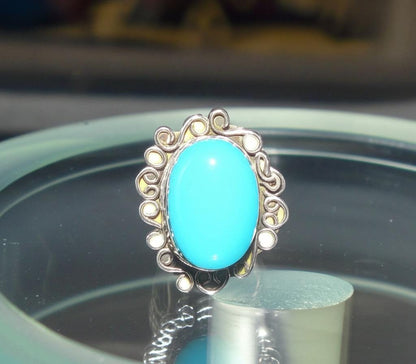 Filigree Silver Blue Chalcedony Ring: Boho Statement Jewelry
