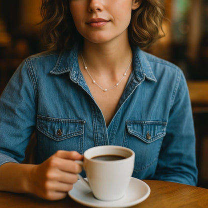 Delicate White Rice Pearl Necklace: Sterling Silver Chain, Minimalist Jewelry