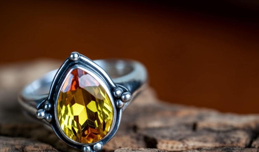 Delicate Citrine Ring in Sterling Silver - Handcrafted Gemstone Statement Ring