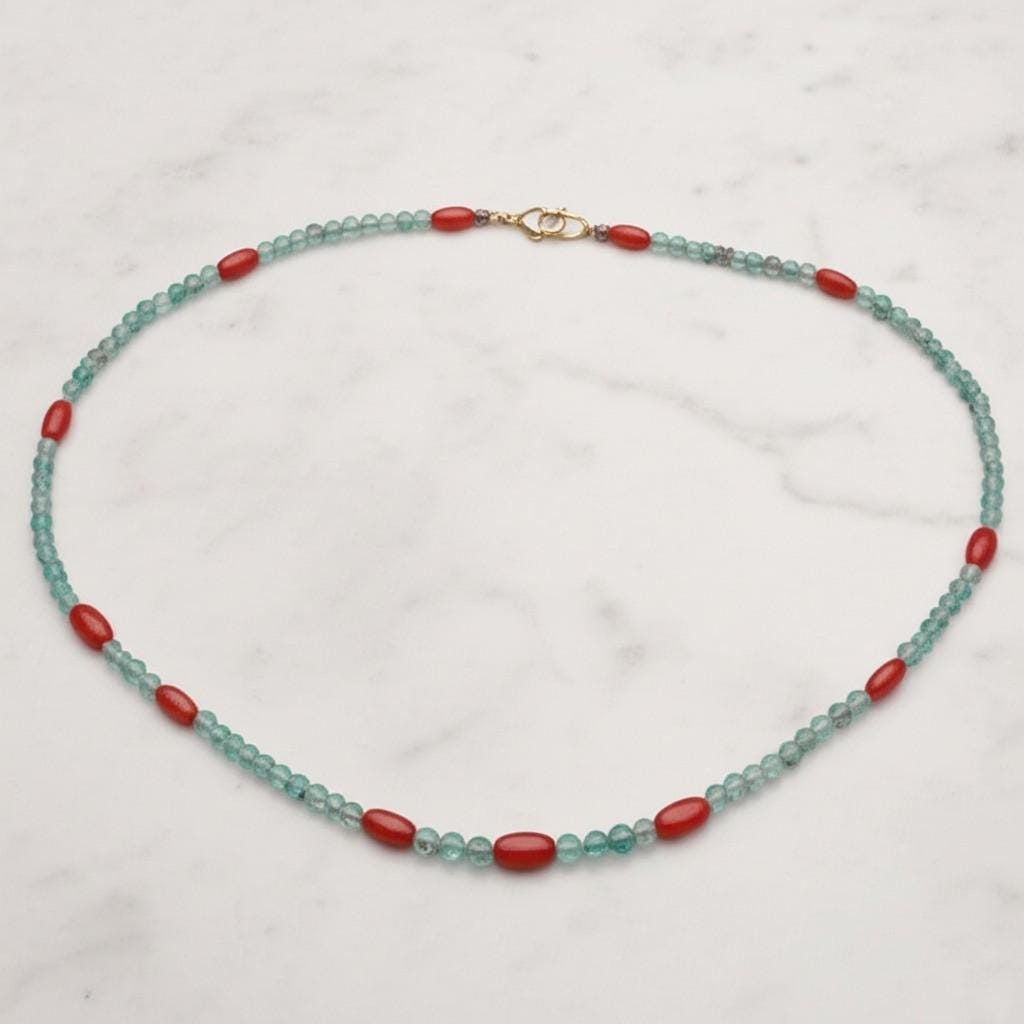 Apatite Necklace, Coral Beaded Necklace, Statement Jewelry, Handmade Jewelry, Natural Stone Jewelry, Beaded Necklace for Women, Gift for her