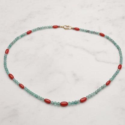 Apatite Necklace, Coral Beaded Necklace, Statement Jewelry, Handmade Jewelry, Natural Stone Jewelry, Beaded Necklace for Women, Gift for her