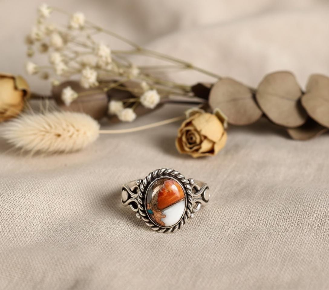 Oyster Copper Turquoise Ring, Women Ring, 925 Silver Ring, Handmade Ring, Natural Oyster, December Birthstone, Gemstone Ring, Dainty Ring