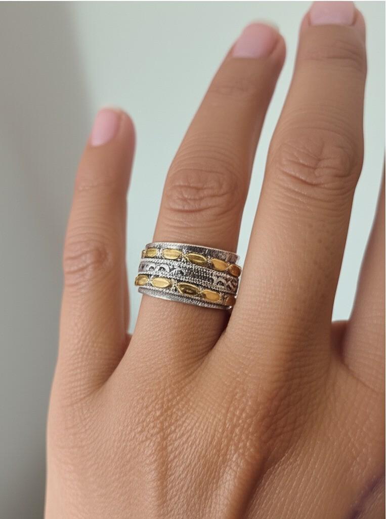 Designer Spinner Ring | Mixed Metal Spinner Ring | 925 Sterling Silver & Brass | Handmade Spinning Ring | Unique Gift for Her, Unique ring