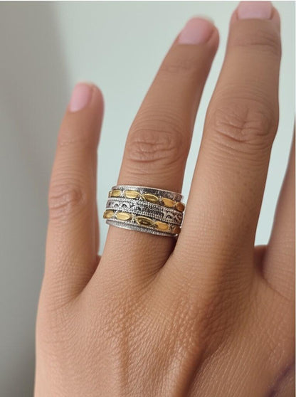 Designer Spinner Ring | Mixed Metal Spinner Ring | 925 Sterling Silver & Brass | Handmade Spinning Ring | Unique Gift for Her, Unique ring