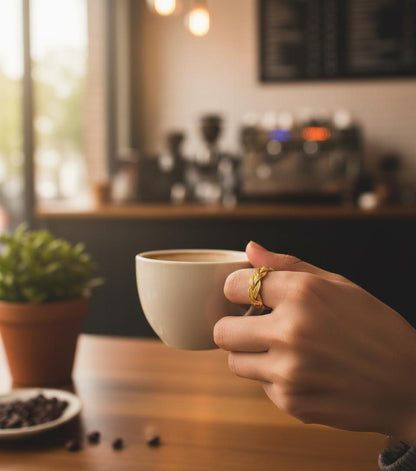 Vermeil Gold Woven Ring | Knotted Gold Band for Women | Unique Gold Stacking Ring | Braided Gold Tone Silver Ring | Minimalist Gift | Gifts