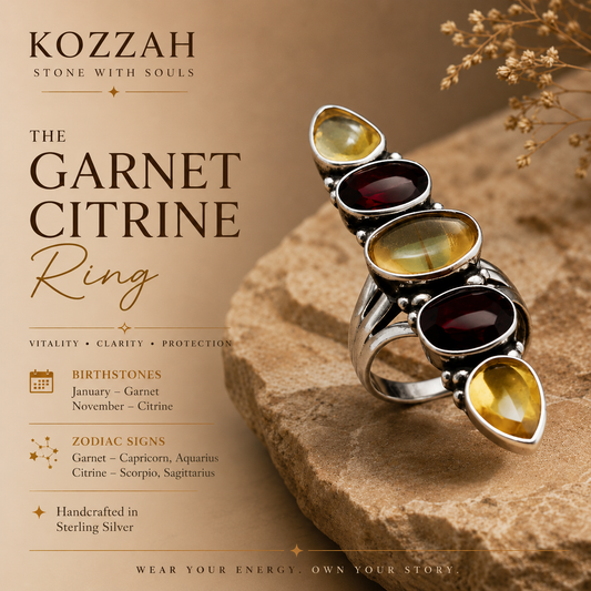 925 Sterling Silver Citrine Black Onyx Vertical Ring Multi Gemstone Band