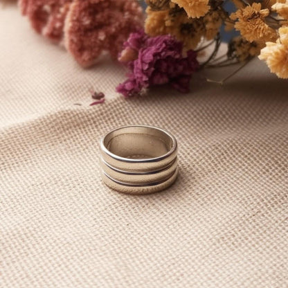 Sterling Silver Triple Band Ring, Minimalist Stackable Ring, Modern Silver Jewelry, Gift for herm Wide Silver Band Ring, Stacking Ring