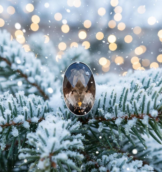 Smoky Quartz Ring, Boho Healing Crystal Ring, Oval Faceted Gemstone, Spiritual Gift for Her