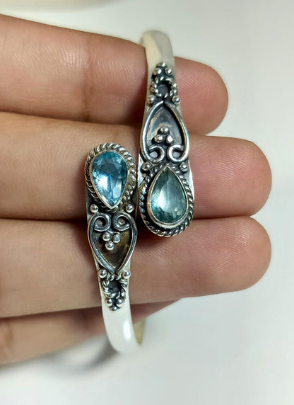 Larimar Sterling Silver Bangle | Handmade Adjustable Cuff Bracelet | Boho Vintage Jewelry for Women | Handmade Larimar Bangle | Gift her