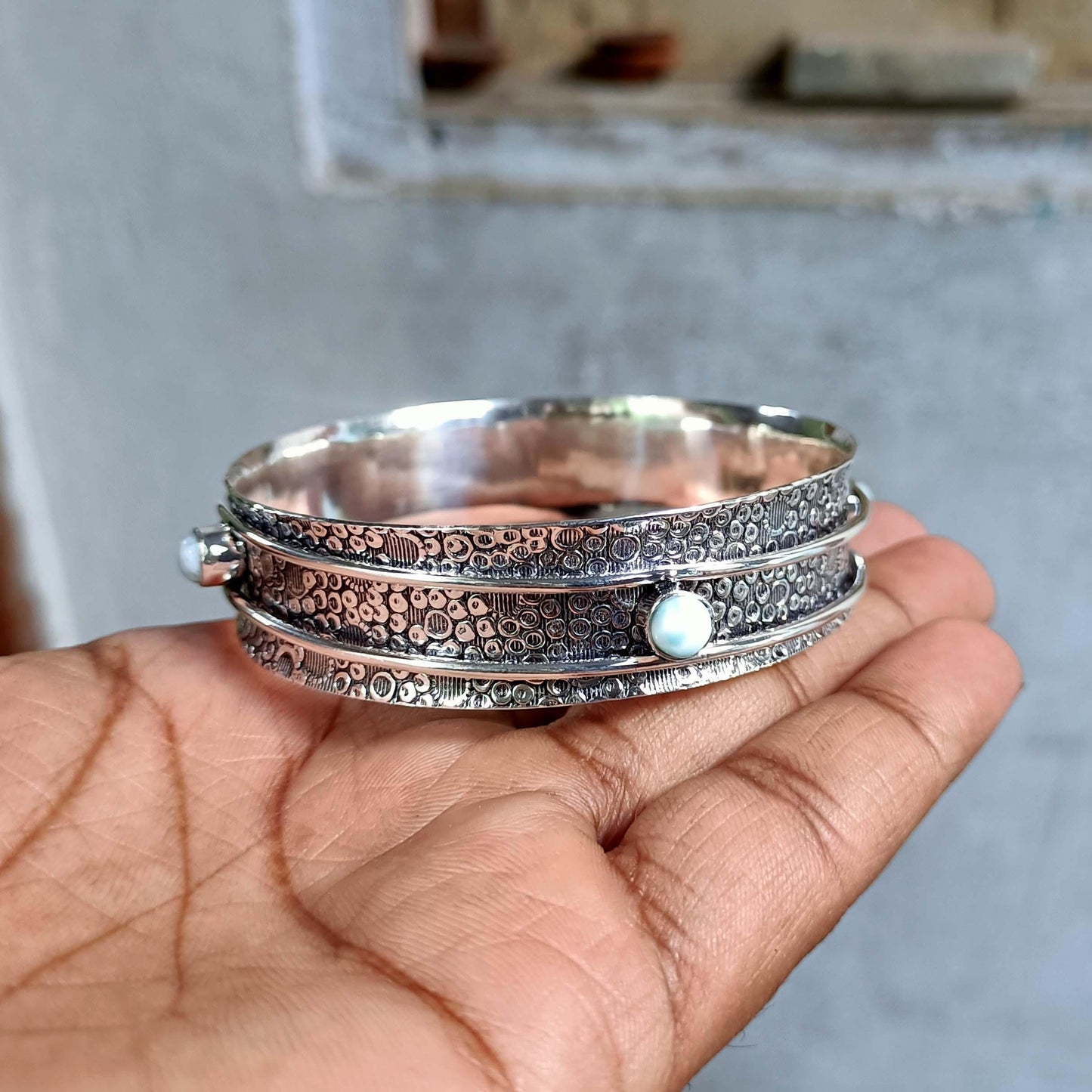 Larimar Bangle, Spinner Bangle, Handmade Bangle, 925 Silver Bangle, Natural Larimar, Women Bangle, Statement Bangle, Larimar Jewelry