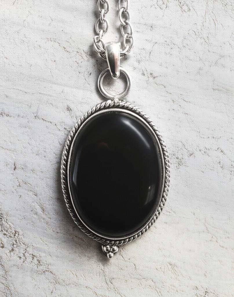 Midnight Onyx Pendant, Classic Black Pendent, Lucky Charm Pendent, Black Pendent, Gift for her, Handmade Pendent, Gemstone Pendent, Gift