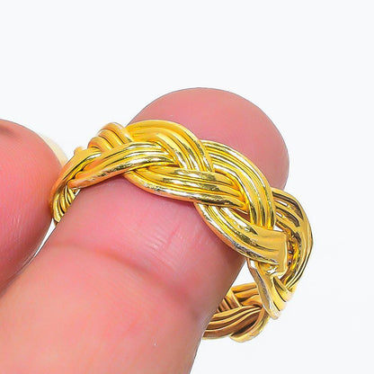 Vermeil Gold Woven Ring | Knotted Gold Band for Women | Unique Gold Stacking Ring | Braided Gold Tone Silver Ring | Minimalist Gift | Gifts