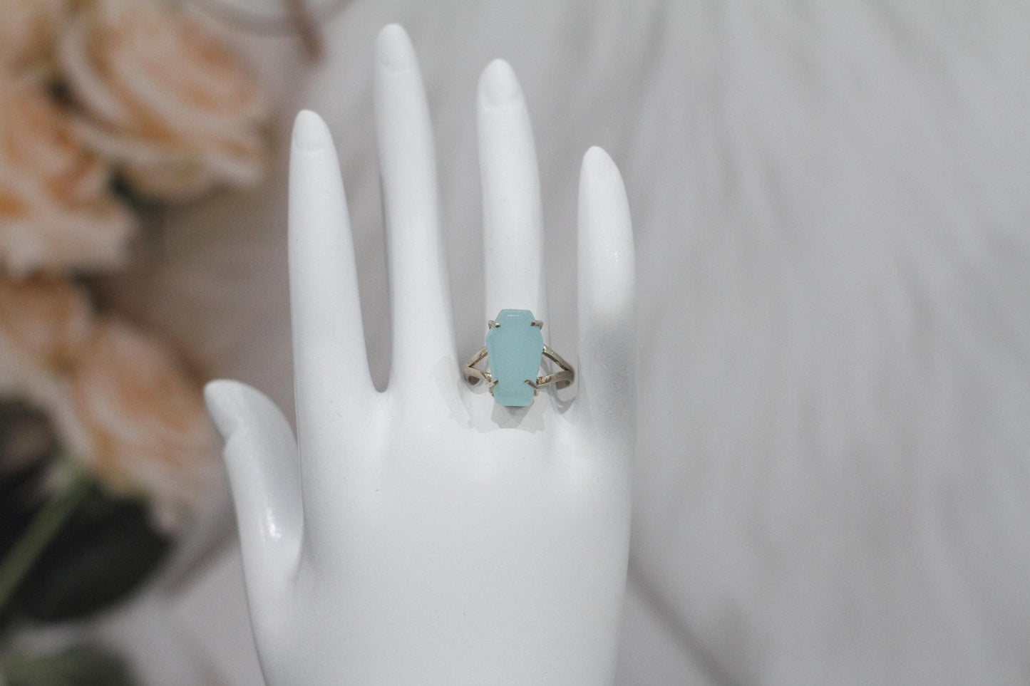 Chalcedony ring | Blue chalcedony | Aqua chalcedony | Chalcedony jewelry | Coffin Ring | Minimalist ring | Dainty ring | Chalce Ring Women