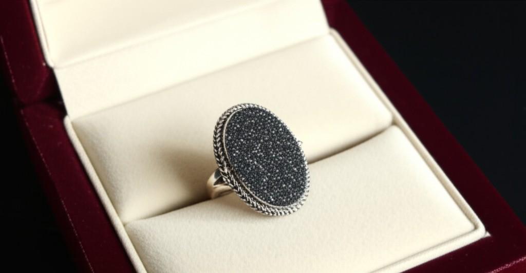 Black Druzy Statement Ring: Adjustable Sterling Silver Boho Jewelry