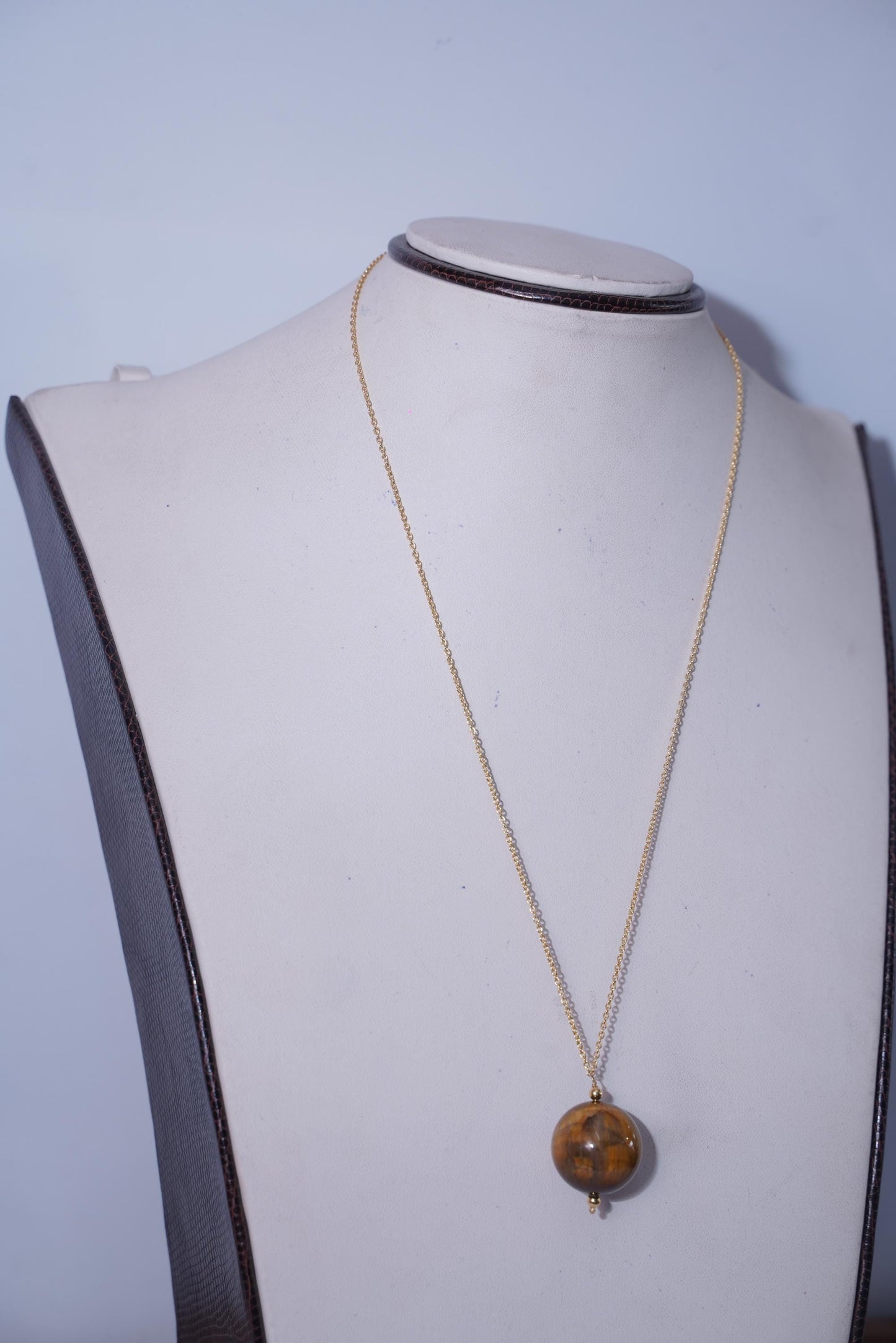 Dainty Tiger's Eye Ball Necklace Gold Plated | Minimalist Large Round Gemstone Pendant | Everyday Layering Jewelry | Gold Chain | Gift her