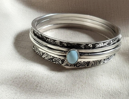 Larimar Bangle, Spinner Bangle, 925 Silver Bangle, Gemstone Bangle, Natural Larimar, Handmade Bangle, Fidget Bangle, Bohemian Bangle, Gift