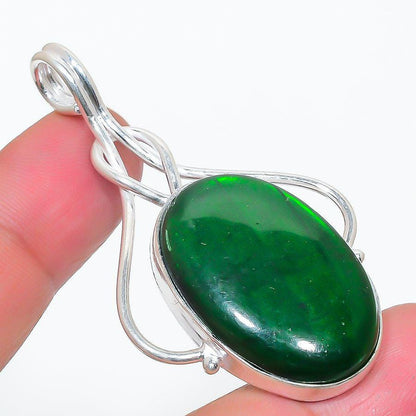 Emerald Matrix Pendant, Natural Turquoise  Silver Pendant, Vibrant Turquoise Statement Pendant, Unique Turquoise Cabochon Necklace, Gift her