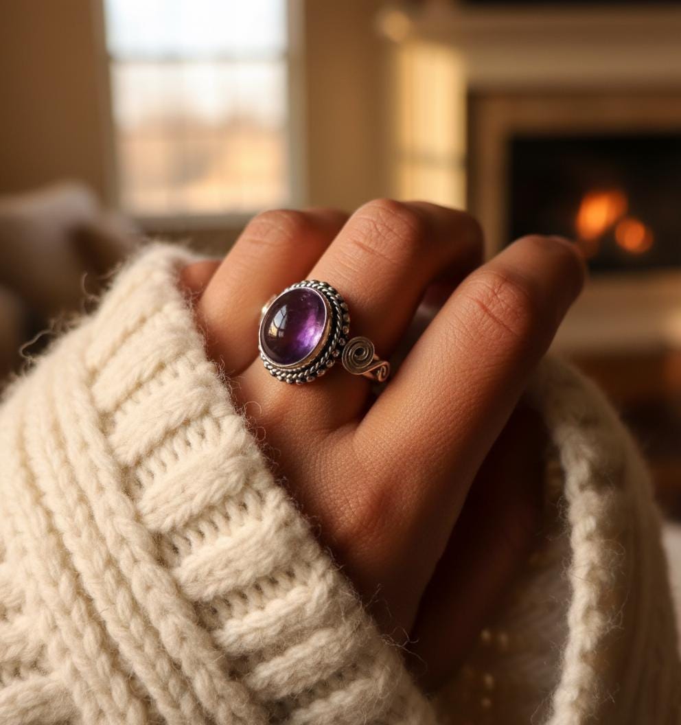 Amethyst Ring, Handmade Ring, Women Ring, Sterling Silver Ring, Natural Amethyst, Bohemian Ring, Amethyst Jewelry, Gift For Her