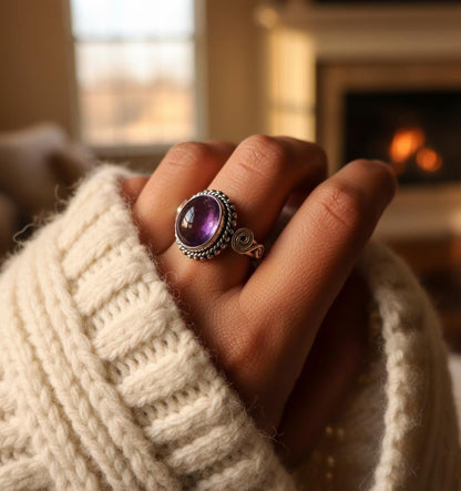 Amethyst Ring, Handmade Ring, Women Ring, Sterling Silver Ring, Natural Amethyst, Bohemian Ring, Amethyst Jewelry, Gift For Her