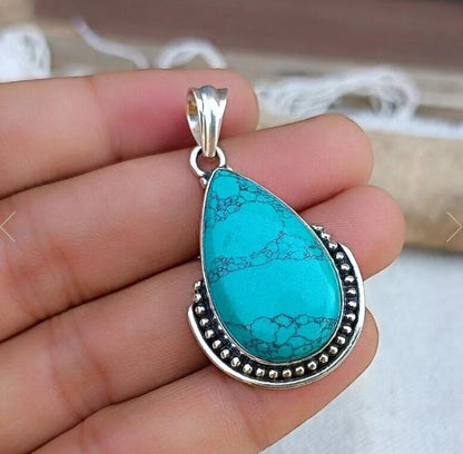 Blue Pear Turquoise Pendant, 925 Silver Pendant, Turquoise Pendant, Handmade Gift, Blue Pendent, Women Pendent, Classic Pendant,Gift for her