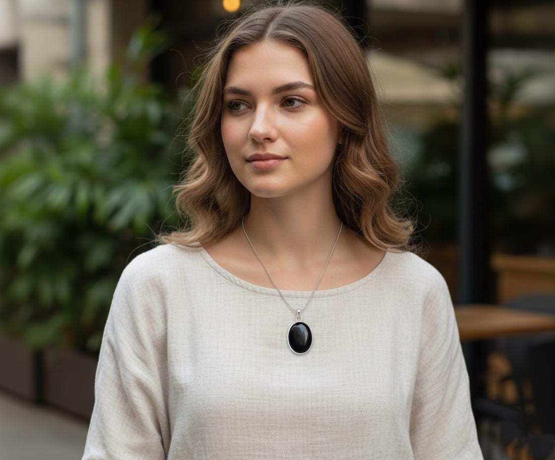 Black Onyx Pendant in Sterling Silver | Handmade Natural Gemstone Necklace | Oval Onyx Jewelry | Protective Healing Pendant | Gift for Her