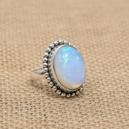 Natural Opal Sterling Silver Ring - Handmade Dainty Opal Gemstone Ring for Women | 925 Sterling Silver Ring- Unique Dainty Bezel Set Jewelry