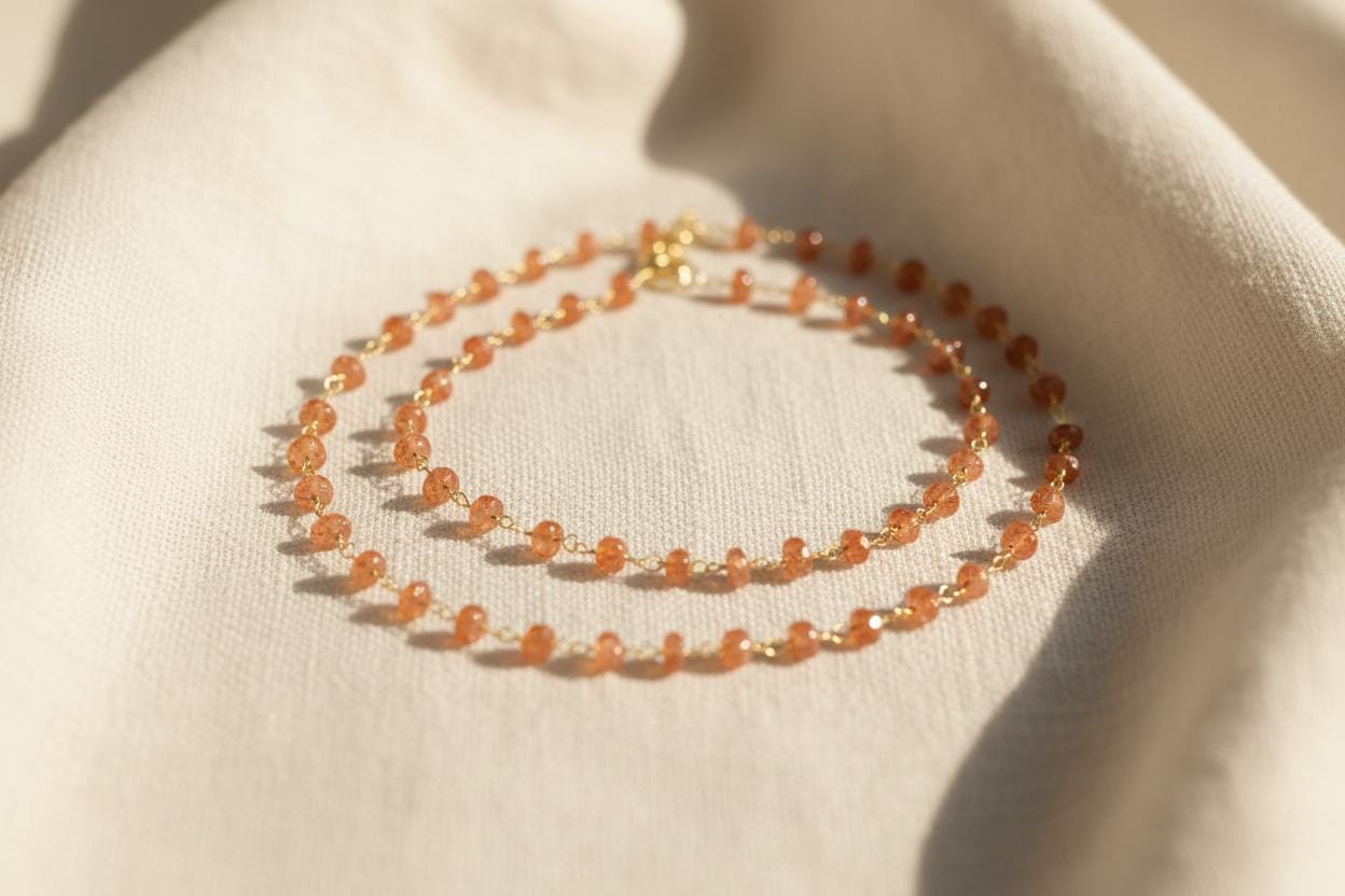 Sunstone Necklace, Handmade Jewelry, Minimalist Necklace, Dainty Gemstone Necklace, Natural Stone Jewelry, Peach Sunstone Jewelry