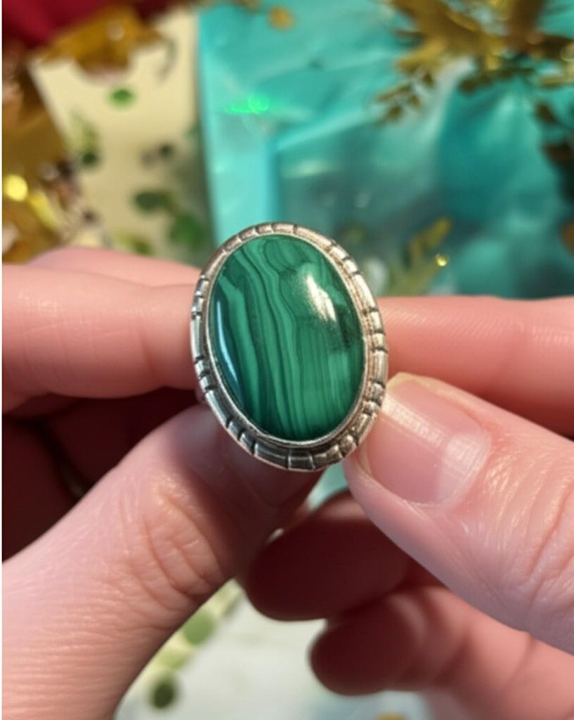 Handmade Malachite Ring | Sterling Silver Statement Ring | Oval Green Gemstone Jewelry | Boho Vintage-Inspired Ring | Gift for Her | Green