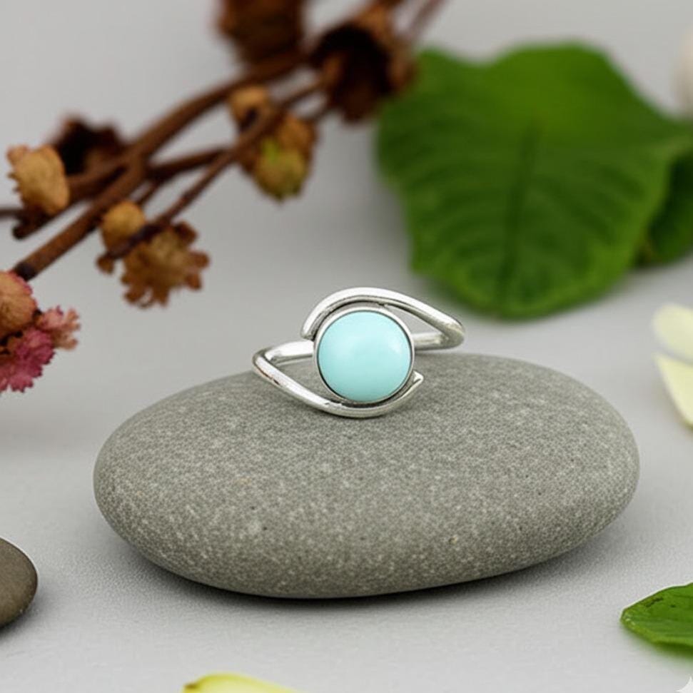 Larimar Ring, Dainty Ring, 925 Silver Ring, Natural Larimar, Statement Ring, Larimar Jewelry, Gemstone Ring, Women Ring, Bohemian Ring