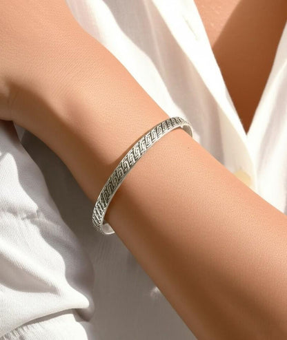 Sterling Silver Braided Bangle | Woven Pattern Bangle | Unisex Everyday Bracelet | Handmade Braided Silver Bracelet | Gift for her