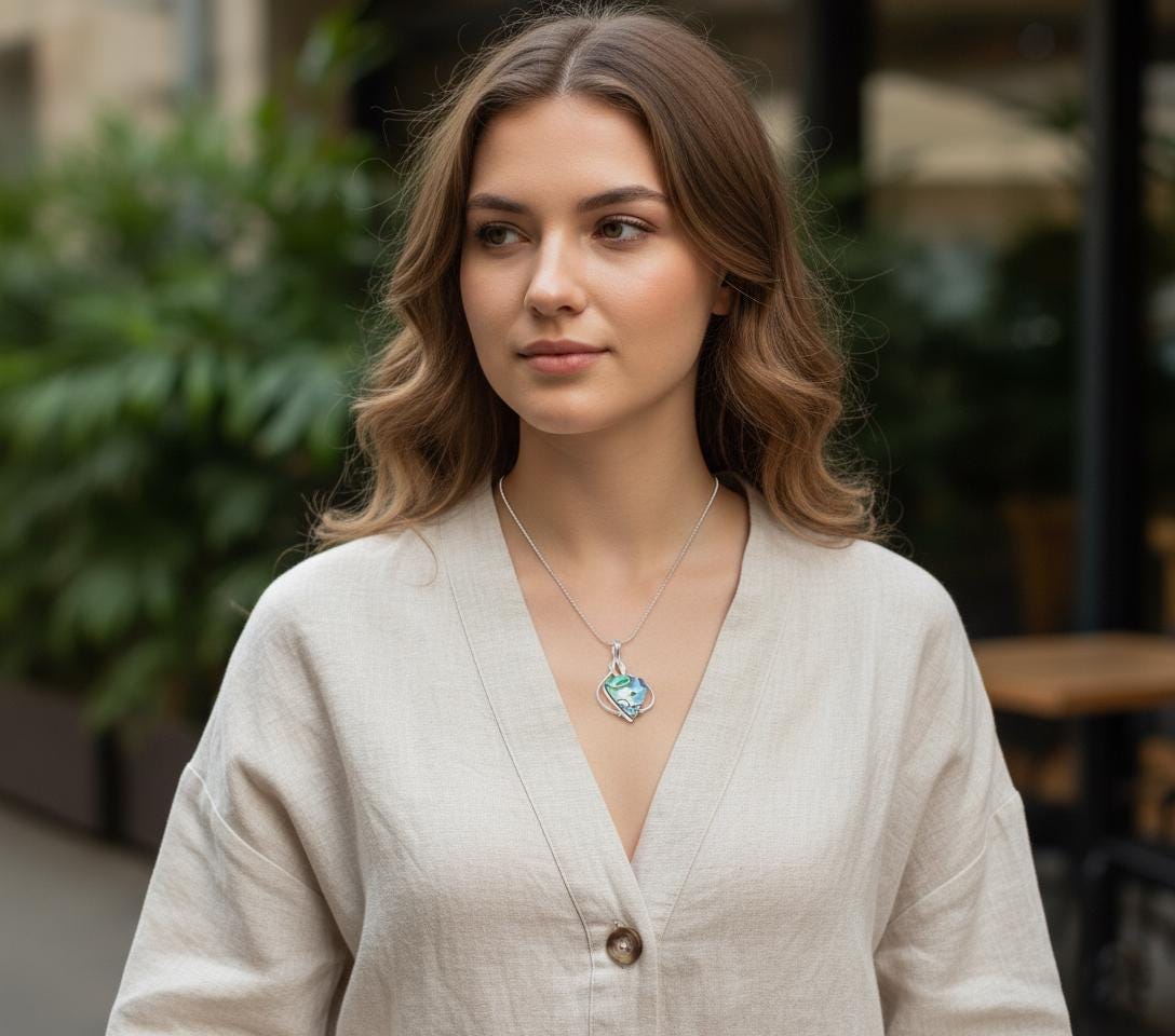 Abalone Shell Pendant in Sterling Silver | Handmade Ocean Jewelry | Iridescent Paua Shell Necklace Charm | Unique Boho Healing Pendant