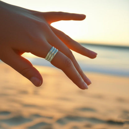 Sterling Silver Triple Band Ring, Minimalist Stackable Ring, Modern Silver Jewelry, Gift for herm Wide Silver Band Ring, Stacking Ring