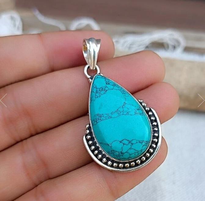 Blue Pear Turquoise Pendant, 925 Silver Pendant, Turquoise Pendant, Handmade Gift, Blue Pendent, Women Pendent, Classic Pendant,Gift for her