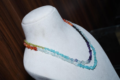 Raw Gemstone Rainbow Necklace: Chakra Healing, Gold-Plated